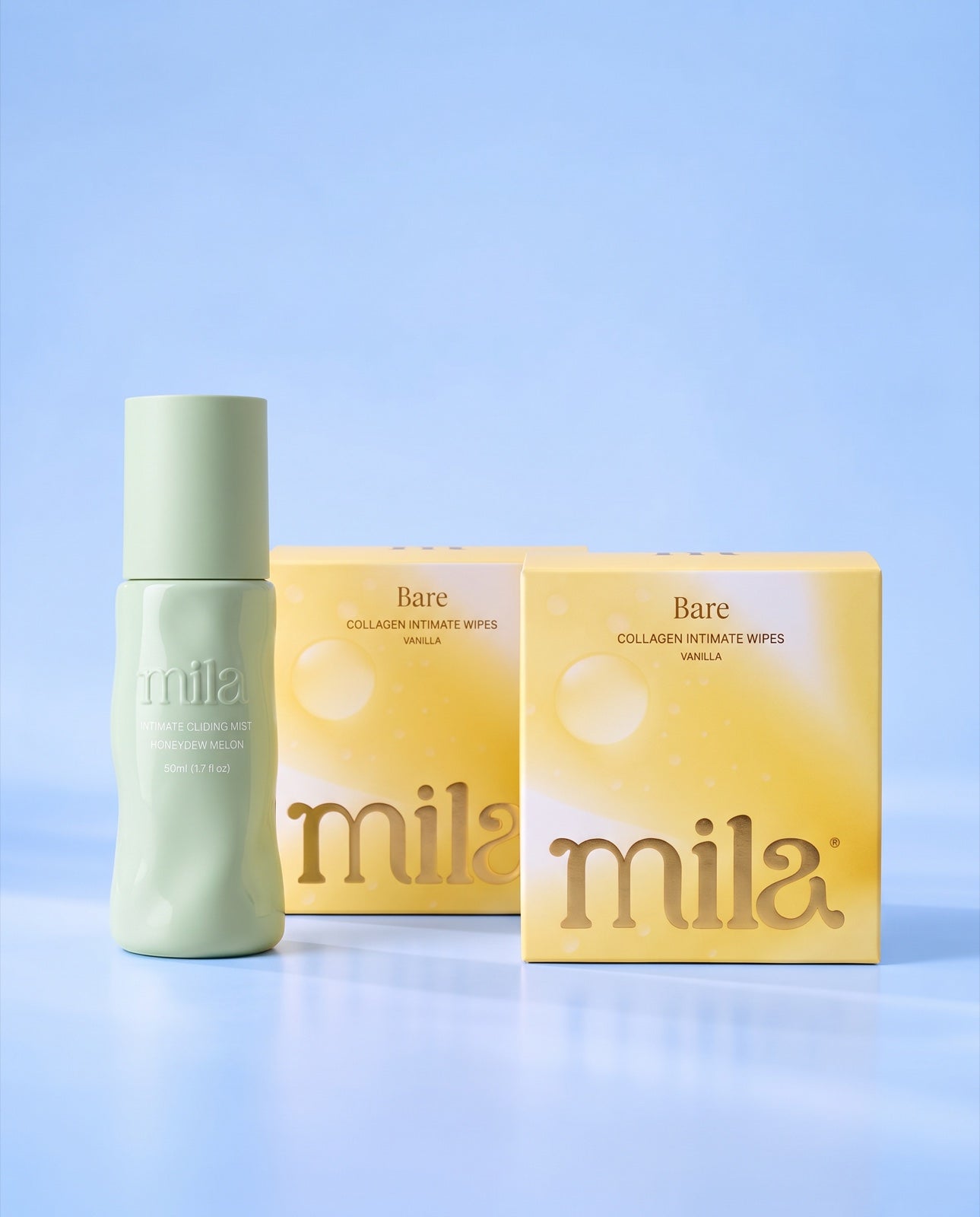 A Bloom bottle and two boxes of Bare wipes