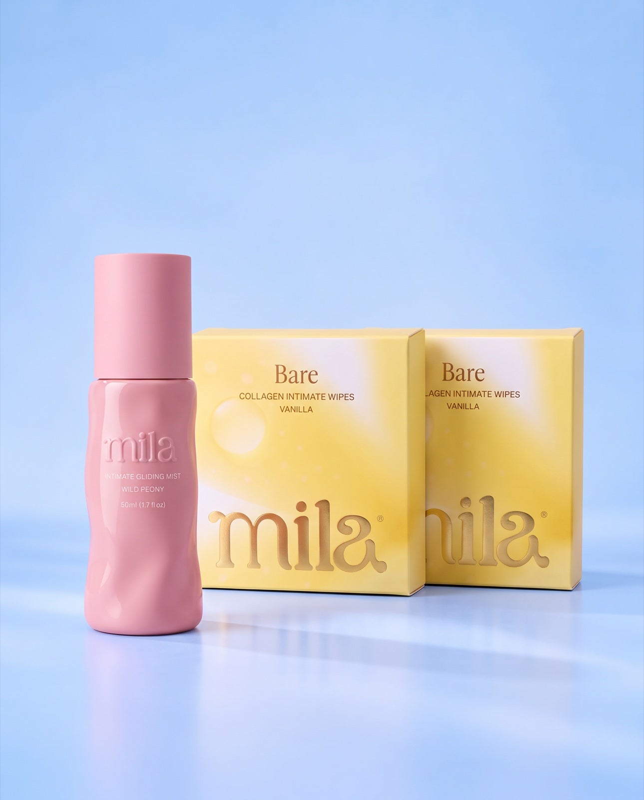 A Bloom bottle and two boxes of Bare wipes